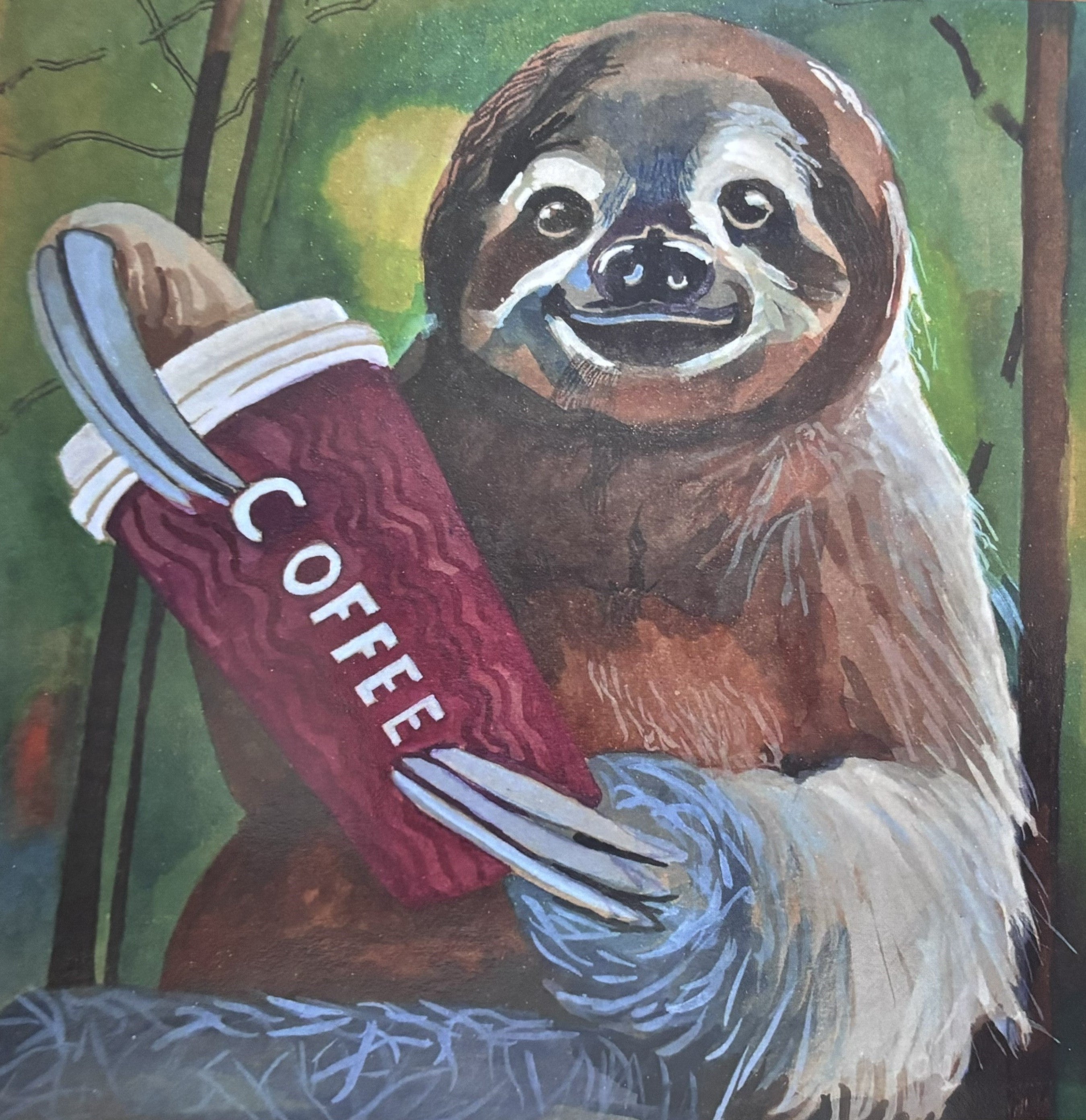 Slothee Coffee Greetings Card